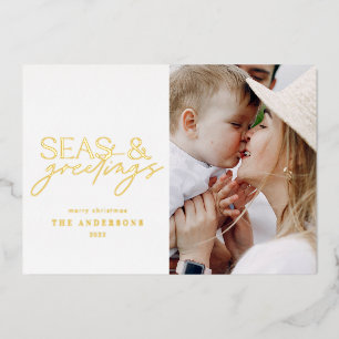 foto van de moderne oceaanstrand folie feestdagenkaart