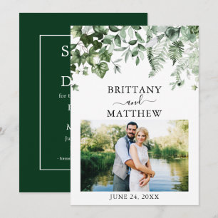 Foto van de moderne Waterverf Greenery Ivy Sage Save The Date