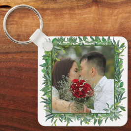 Foto van de moderne Waterverf Greenery Wedding Sleutelhanger