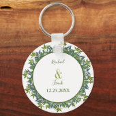 Foto van de moderne Waterverf Greenery Wedding Sleutelhanger (Achterkant)