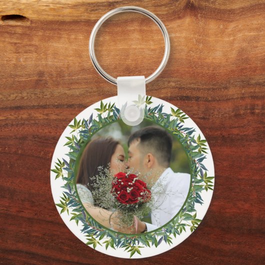 Foto van de moderne Waterverf Greenery Wedding Sleutelhanger (Voorkant)