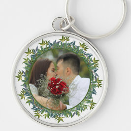 Foto van de moderne Waterverf Greenery Wedding Sleutelhanger