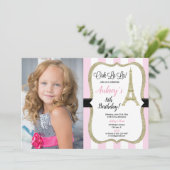 Foto van de roze en gouden Parijse Eiffeltoren - v Kaart (Staand voorkant)