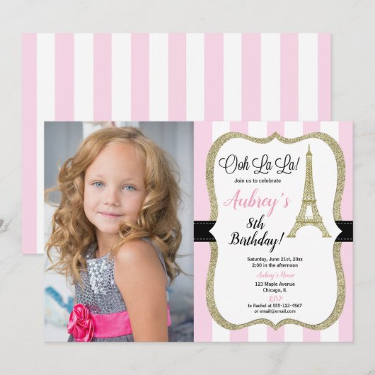 Foto van de roze en gouden Parijse Eiffeltoren - v Kaart (Voorkant / Achterkant)