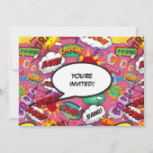 Foto van de roze superheld Comic Birthday Party Kaart (Achterkant)