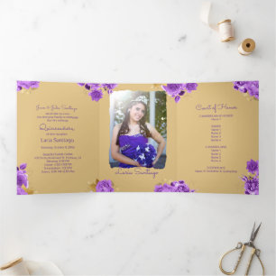 Foto van de Spaanse Ivory en de Paarse Rozen Quinc Drieluik Uitnodiging