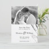 Foto van de zwarte en witte moderne grafische afdr save the date (Staand voorkant)