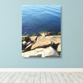 Foto van Deep Blue Atlantic Ocean Rocky Cliff Canvas Afdruk (Insitu (Houten vloer))