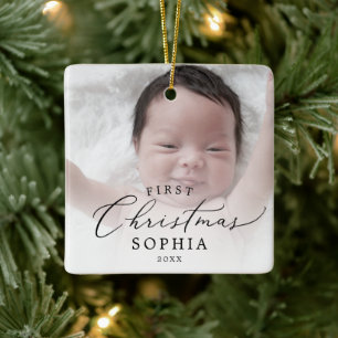 Foto van Delicate Baby voor Eerste Kerstmis Keramisch Ornament