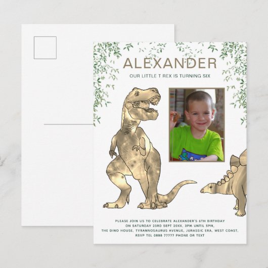 Foto van Dinosaur verjaardagsfeest Uitnodiging Briefkaart (Voorkant / Achterkant)