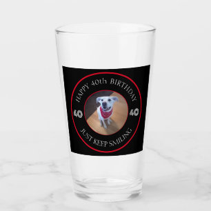 Foto van Dog Grinning Birthday 40 Black en Red Glas