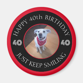 Foto van Dog Grinning Birthday 40 Black en Red Magneet