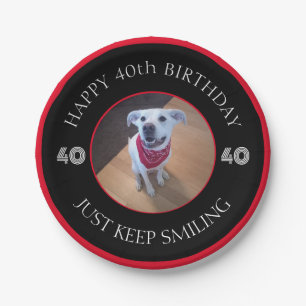 Foto van Dog Grinning Birthday 40 Black en Red Papieren Bordje