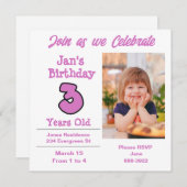 Foto van drie jaar Uitnodiging van het oude meisje (Voorkant / Achterkant)