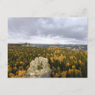 Foto van een bergachtig herfstbos, bergen, feestdagenkaart