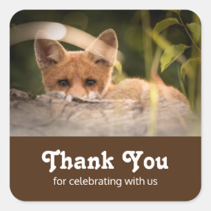 Foto van een Cute Little Oranje Fox Hartelijk dank Vierkante Sticker