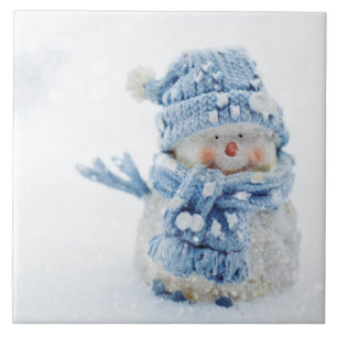 Foto van een Cute Snowman in de winter - Kerstmis Tegeltje