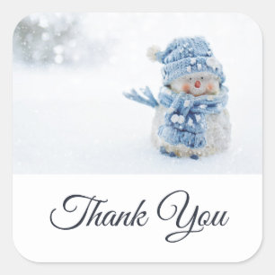 Foto van een Cute Snowman in Winter Dank u Vierkante Sticker