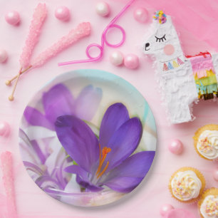 Foto van een Paarse Lente Crocus Papieren Bordje