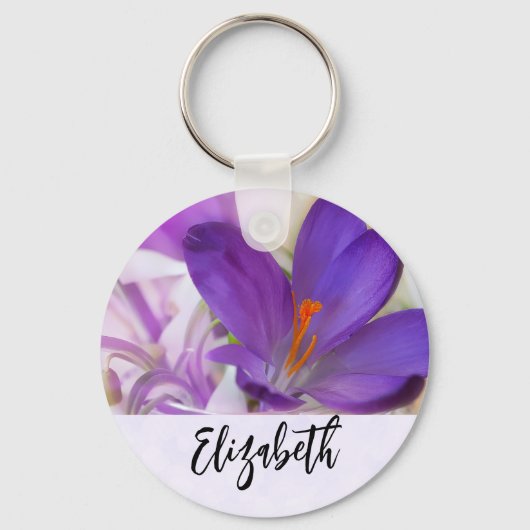 Foto van een  Paarse Lente Crocus Sleutelhanger (Voorkant)