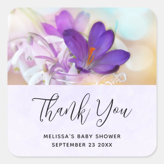 Foto van een  Paarse Spring Crocus Event Vierkante Sticker (Voorkant)