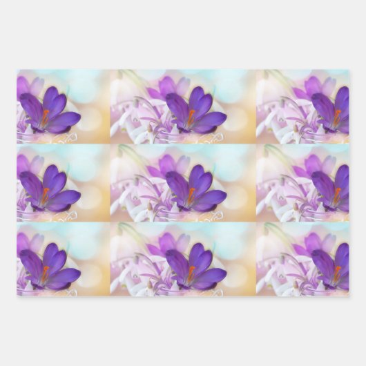 Foto van een Paarse Spring Crocus Patterned Inpakpapier Vel (Voorkant)