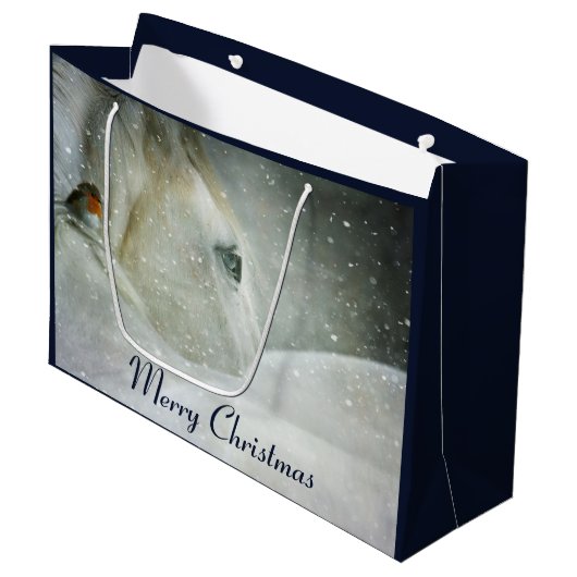 Foto van een prachtig wit paard in de winter groot cadeauzakje (Voorkant Gekanteld)
