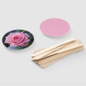 Foto van een roze roos op een handventilator handwaaier (Niet-gemonteerd)