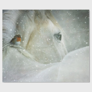 Foto van een White Horse and Bird in Winter Cadeaupapier