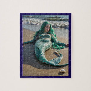 Foto van een zeemeermin op het strand legpuzzel