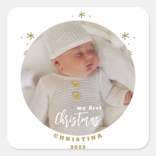 Foto van Elegant 2-Sided My First Kerstbaby Vierkante Sticker