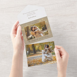 Foto van Elegant Artisan Gold Leaves All In One Uitnodiging