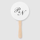 Foto van Elegant Black en White Monogram Weddensch Handwaaier (Voorkant)