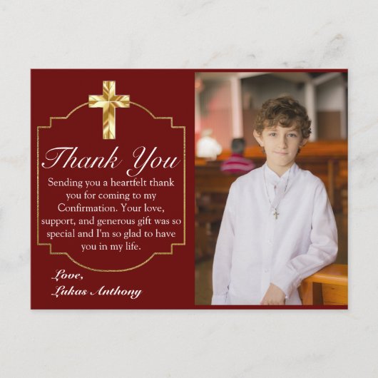 Foto van Elegant Burgundy Gold Cross - Bevestiging Briefkaart (Voorkant)