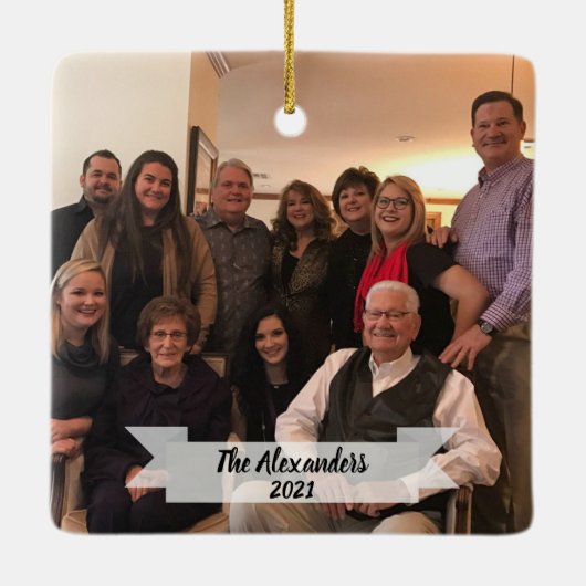 Foto van Elegant Family op Banner Kerstmis Keramisch Ornament (Achterkant)