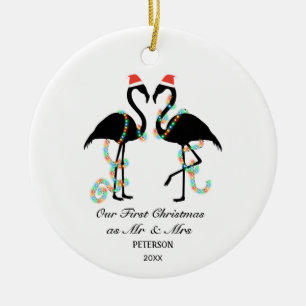 Foto van Elegant Flamingo First Kersttrouwtocht Keramisch Ornament