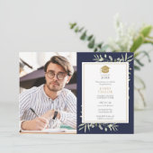 Foto van Elegant Greenery Navy Blue Gradution Part Kaart (Staand voorkant)