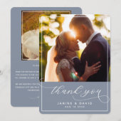Foto van Elegant Hand Lettered Dusty Blue Wedding Bedankkaart (Voorkant / Achterkant)