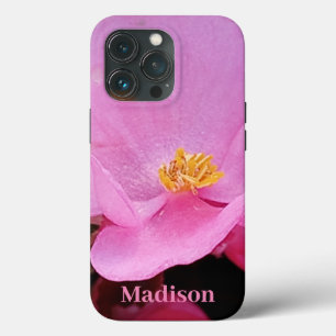 Foto van Elegant Hot Pink Flower Naam toevoegen iPhone 13 Pro Hoesje