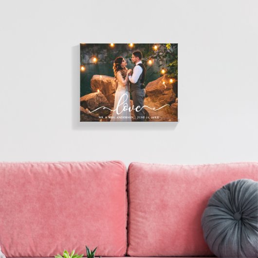 Foto van Elegant Script Love Wedding Bride Groom Canvas Afdruk (Insitu (Woonkamer))