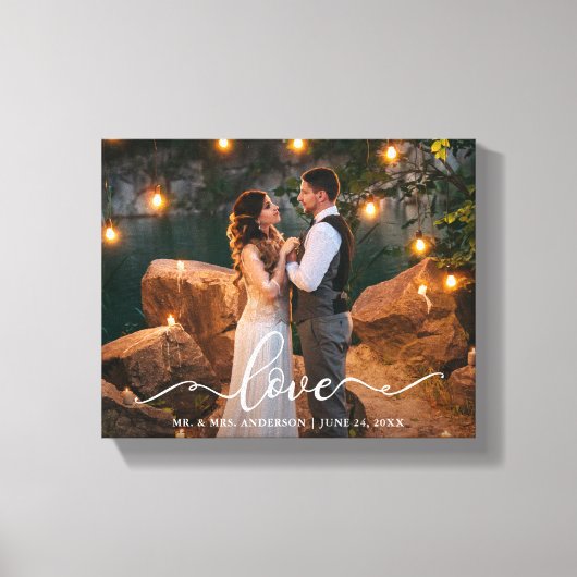 Foto van Elegant Script Love Wedding Bride Groom Canvas Afdruk (Voorkant)