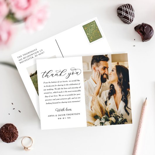 Foto van Elegant Script Wedding Foto Hartelijk dan Briefkaart