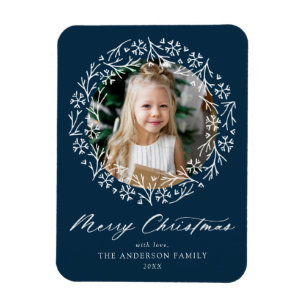 Foto van Elegant Snowflake Wreath Navy Magneet