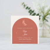 Foto van Elegant Terracotta Waterverf Moon en Star Save The Date (Staand voorkant)