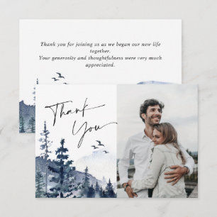 Foto van Elegant Waterverf Foggy Forest Wedding Bedankkaart