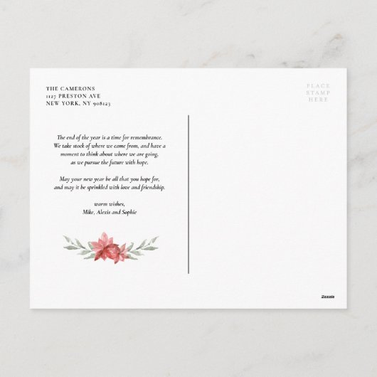Foto van Elegant Waterverf Red kerstbloemen Feestdagenkaart (Achterkant)