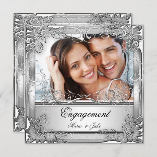 Foto van Engagement Party White Silver Kaart (Voorkant / Achterkant)