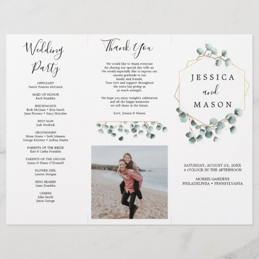 Foto van Eucalyptus Greenery Tri-Fold Wedding Prog Flyer (Voorkant)