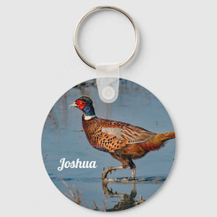 Foto van faasant blauw water sleutelhanger