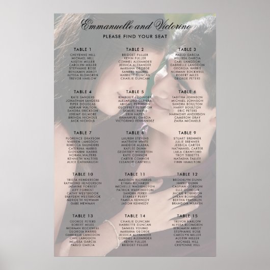 Foto van Faux Vellum Elegant Wedding Seding Chart Poster (Voorkant)
